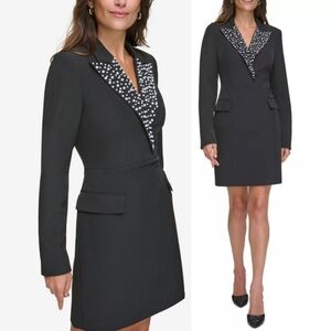 Karl Lagerfeld Pearl Embellished Tuxedo Collar Dress
